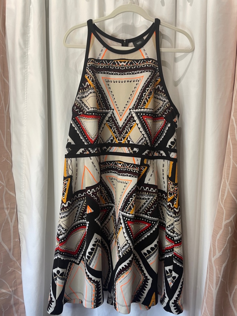 Mossimo Supply Co. Black, Cream, Red & Mustard Geometric Midi Dress